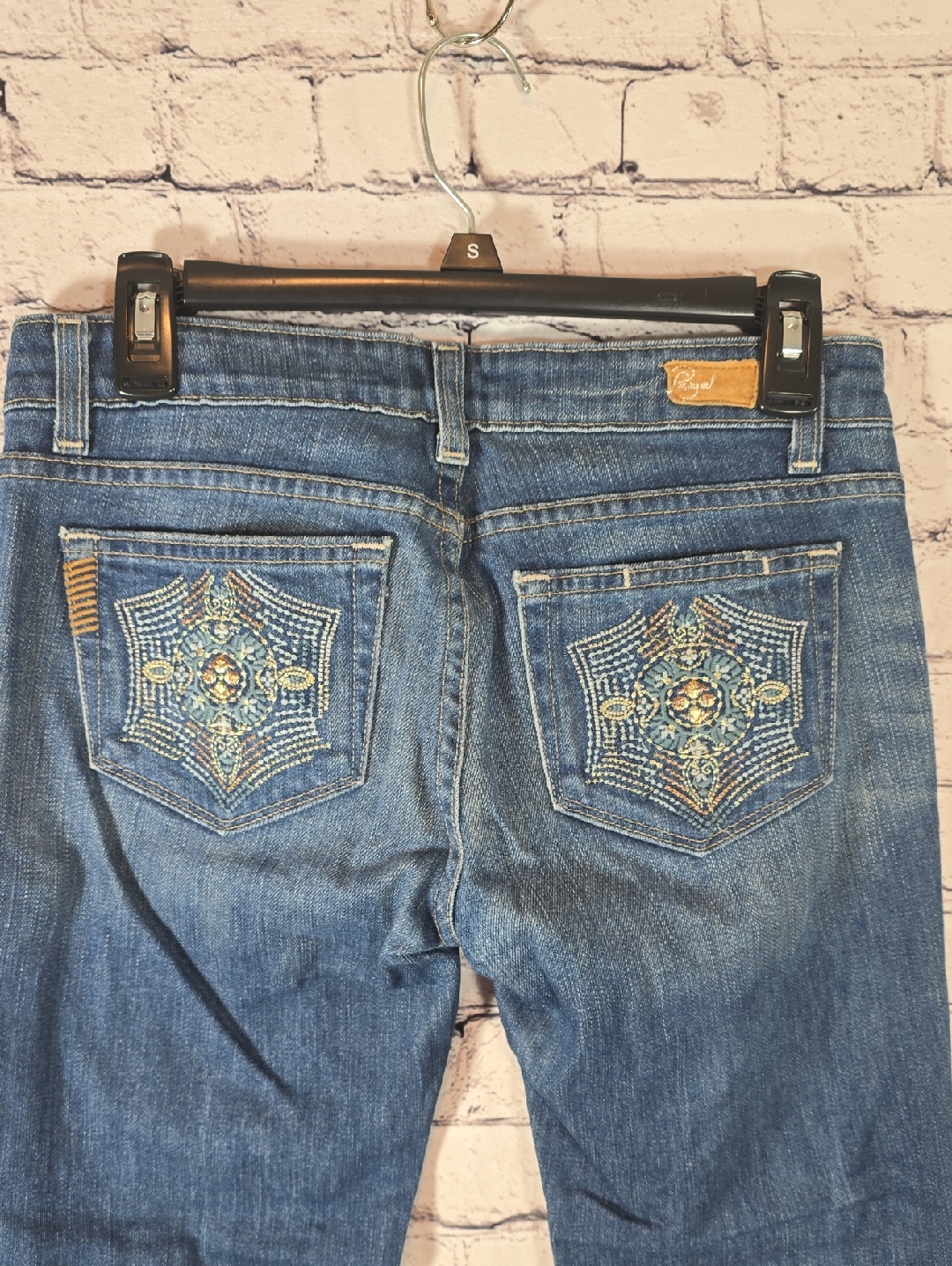 Paige Benedict Canyon Premium Cropped Low-Rise Jeans Embroidered Size 27